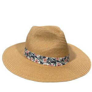 Summer & Rose Straw Sun Hat With Floral Band Beige Wide Brim Womens One Size
